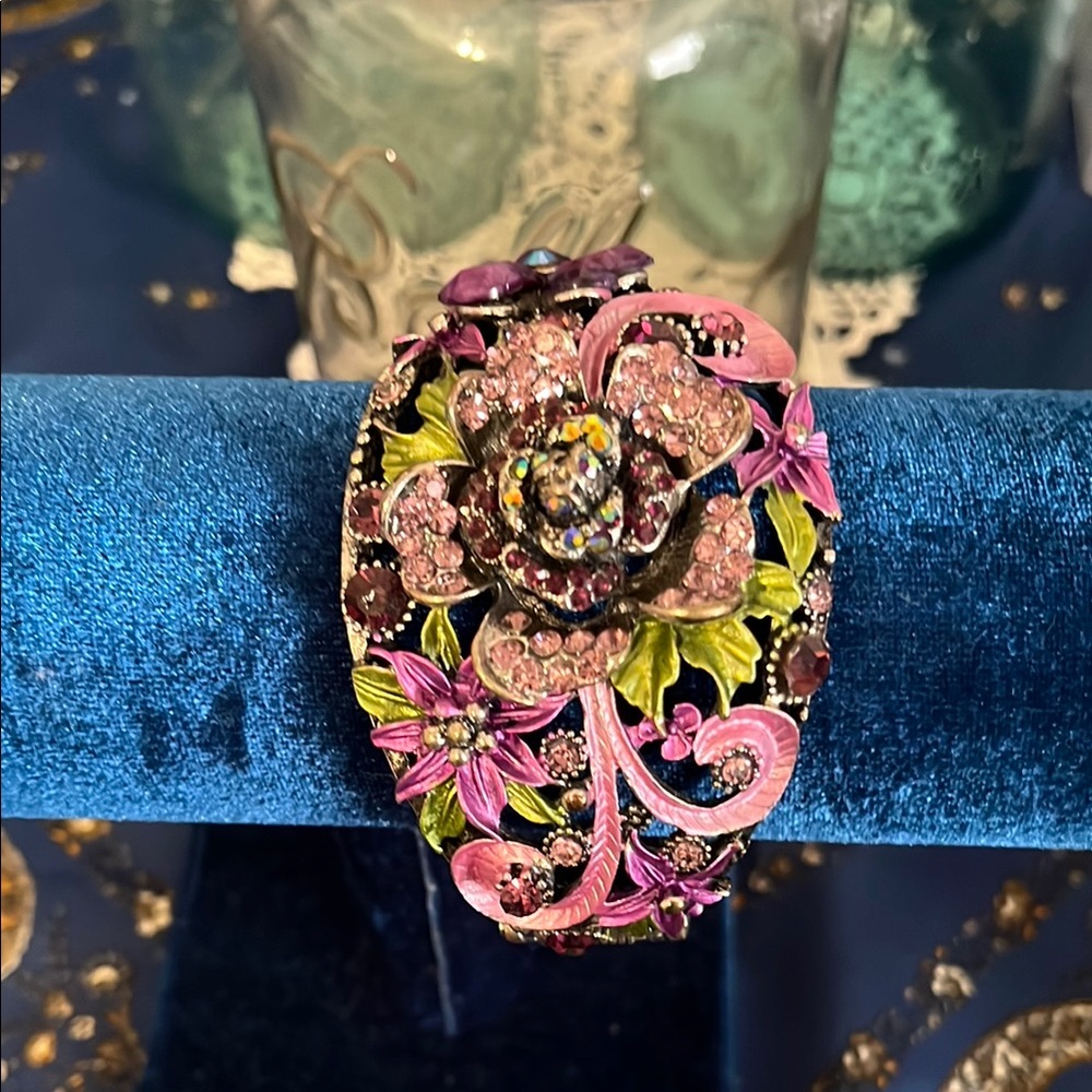 Antique Rose Floral Bracelet with Intricate Metalwork